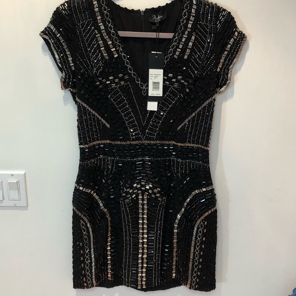 NWT Parker Black crystal mini dress
